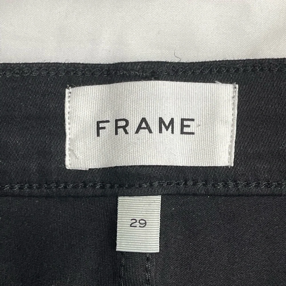 Frame High Rise Straight Coated  Stretchy Jeans in Noir Womens Size 29 - Picture 9 of 14
